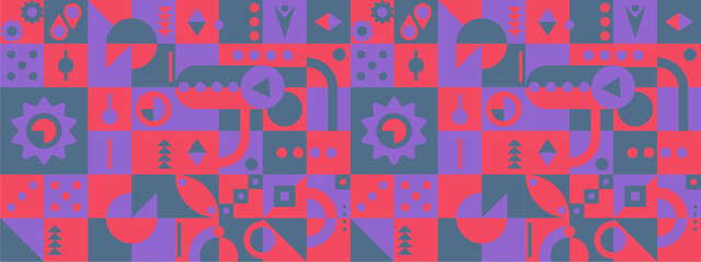 Red blue and purple violet abstract geometric vector pattern mosaic shapes banner