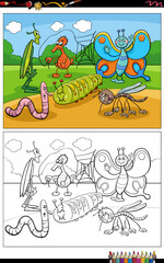 cartoon insects animal characters group coloring page