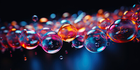 Naklejka premium Iridescent liquid melted glass wallpaper. Soap holographic bubble background. 3d abstract dark luxury fluorescent background