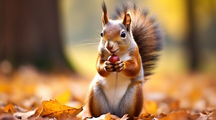 squirrel standing and eating nut