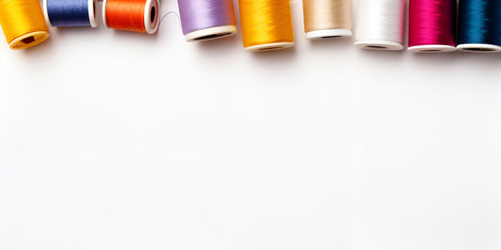 Top view background with sewing threads, copy space for text 