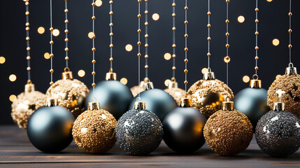 Christmas balls with glitter background creative decoration and copy space AI
