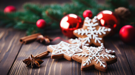 christmas gingerbread cookies and background