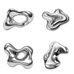 Fototapeten Set of abstract shape silver metalic liquid on transparent background © Dodoodle