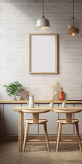 Photo-Ready Poster Mockup in Scandinavian Kitchen - Realistic Art Display - Minimalism - Created using Generative AI
