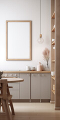 Clean Aesthetic Poster Mockup in a Scandinavian Kitchen - Art Display - Realistic - Created using Generative AI