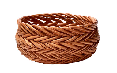 Beautiful Brown Handwoven Rattan Basket Isolated on Transparent Background PNG.