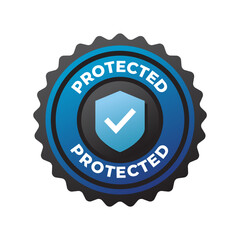 Protection, protected shield concept with banner. Safety badge icon. Security label. Vector illustration