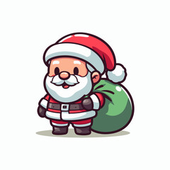 Hand drawn Cute santa claus logo, santa claus with a bag of gifts, santa cartoon logo