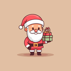 Hand drawn Cute santa claus logo, santa giving christmas gifts logo, santa cartoon logo