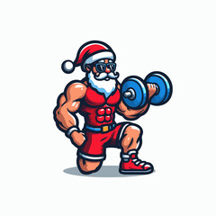 santa logo mascot logo of santa weightlifting, Christmas gym logo,  santa doing excercise, santa lifting heavy weights logo, gym logo, mascular santa illustration