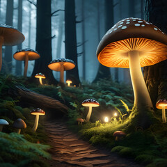 Enchanted Forest: Mysterious Trees and Glowing Mushrooms. generative AI