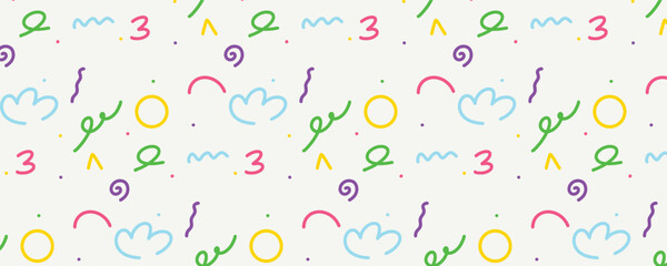 Vector fun line doodle colorful seamless pattern background