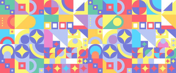 Colorful colourful abstract geometric mosaic banner design with simple shapes