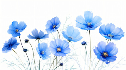 Fantasy blue cosmos flowers isolated on white background