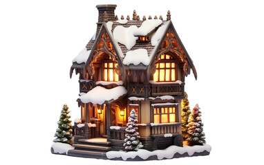 Amazing Beautiful a Miniature Christmas Village House with Intricate Design Isolated on Transparent Background PNG.