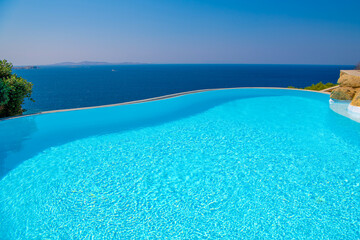 Pool view with cruise at Mykonos Island, Greece - obrazy, fototapety, plakaty