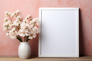Blank poster mockup with vase