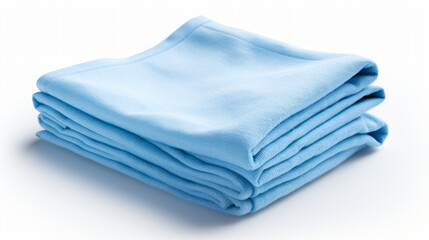 
Folded light blue salon towel in white background.