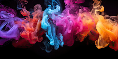 Puffs of multicolored smoke on black background