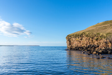 Scenic cliffs near Dunnet Head, in Caithness, on the north coast of Scotland, the most northerly point of the mainland of Great Britain - 675756119