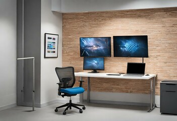 A modern working room with premium interior and workstation