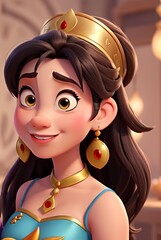 3D cartoon character of Middle Eastern woman. Indian woman portrait animation style