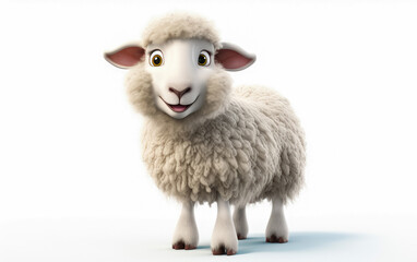 3D Style , Happy cute sheep cartoon character isolated on white background