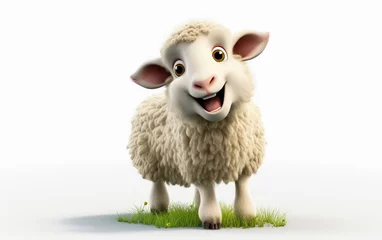 Zelfklevend Fotobehang 3D Style , Happy cute sheep cartoon character isolated on white background © Atchariya63