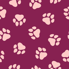 Burgundy seamless pattern with pink big paws
