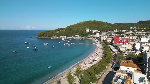Amazing Drone Shot Above Himare, Albania. Albanian Riviera in Summer