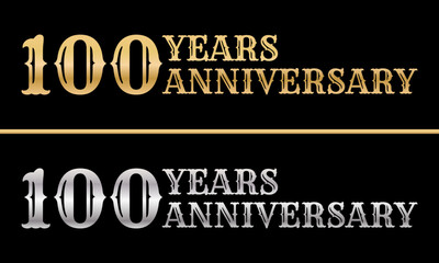 100 years logo. 100th anniversary celebration design. Birthday, invitation, jubilee golden and silver sign or symbol. Vector illustration.