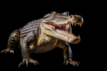 Fototapeta premium A crocodile full body showing jaws isolate on white background.