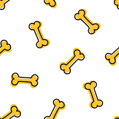 Seamless pattern with yellow bone and black outline