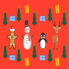 set of christmas characters. Illustration of winter gifts xmas decorations.