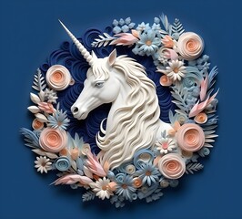 a unicorn and flowers in a wreath