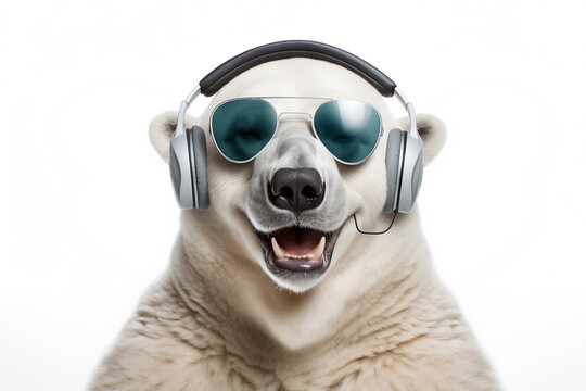 Cool Polar Bear Animal Character with Sunglasses and Headphones