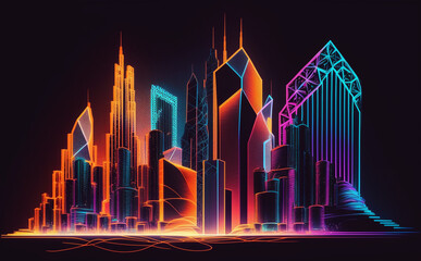 Futuristic Abu Dhabi Cityscape, Neon Lights, city skyline