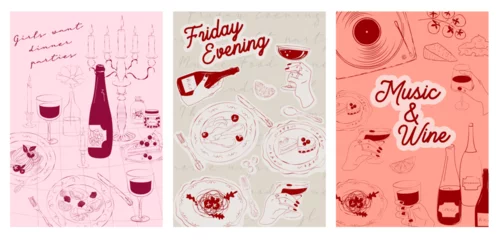 Rollo Collection of Retro posters. Friday evening dinner posters.  Food Poster template. Interior posters set. Inspiration posters. Editable vector illustration. © miobuono