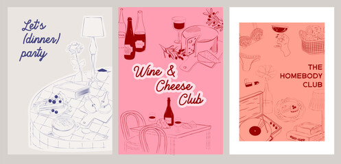 Collection of Retro posters. Friday evening dinner posters.  Food Poster template. Interior posters set. Inspiration posters. Editable vector illustration.