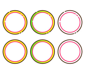 Set of circles with various lines pattern, vector illustration, ring shape, no background.