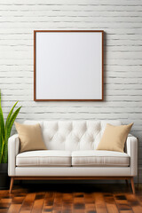 Blank poster mockup on modern sofa