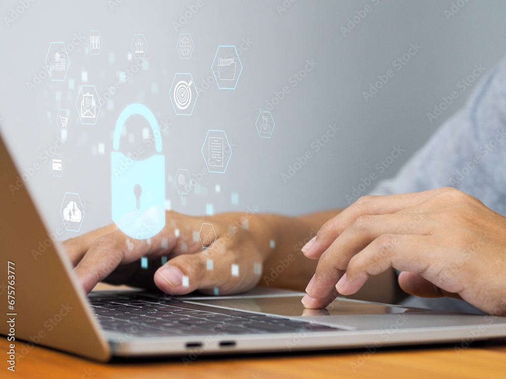 Wall mural cybersecurity and privacy concepts to protect data. padlock icon. technology security, personal data