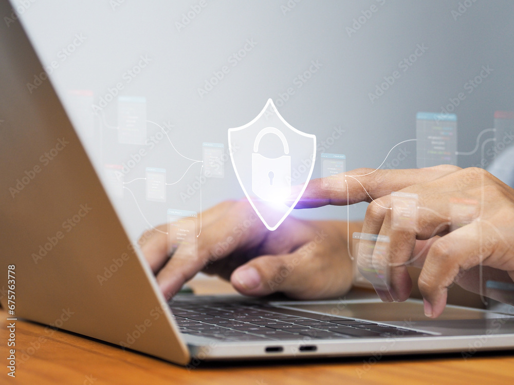 Wall mural cybersecurity and privacy concepts to protect data. padlock icon. technology security, personal data