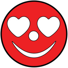 Cartoon illustration, smiley face, heart-shaped eyes, red, supports Valentine's Day graphics