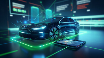 電気自動車のドライバーは、バッテリーの充電状況、航続距離GenerativeAI - obrazy, fototapety, plakaty