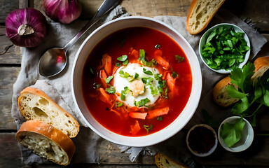 Capture the essence of Borscht in a mouthwatering food photography shot Generative AI - obrazy, fototapety, plakaty