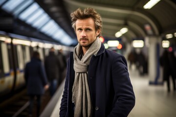 Handsome man in a subway station in Paris, France.
