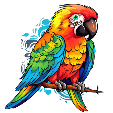 colourfull parrot . Clipart PNG image . Transparent background . Cartoon vector style . Generative AI 