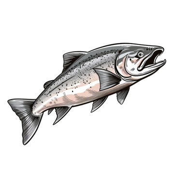 salmon river fish . Clipart PNG image . Transparent background . Cartoon vector style . Generative AI 